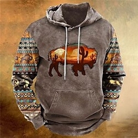 Homme Sweat à capuche Bleu Café Gris Capuche Bloc de couleur Imprimés Photos Vache Imprimer du"idien Des sports 3D effet basique Vêtement de rue Design Printemps Automne Vêtement Tenue Pulls miniinthebox