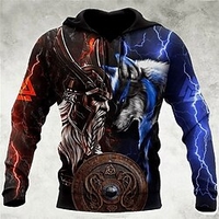 Homme Sweat à capuche Bleu Capuche Animal Loup Imprimés Photos Imprimer du"idien Des sports 3D effet basique Vêtement de rue Design Printemps Automne Vêtement Tenue Pulls Capuche Pulls miniinthebox