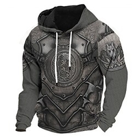 Homme Sweat à capuche Gris Capuche Loup Imprimés Photos Armure Imprimer du"idien Des sports 3D effet basique Vêtement de rue Design Printemps Automne Vêtement Tenue Pulls Capuche Pulls miniinthebox