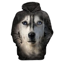 Homme Sweat à capuche Gris foncé Capuche Animal Chien Imprimés Photos Imprimer du"idien Des sports 3D effet basique Vêtement de rue Design Printemps Automne Vêtement Tenue Pulls Capuche Pulls miniinthebox