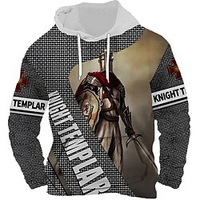 Homme Sweat à capuche Gris foncé Gris Capuche Croix templière Imprimés Photos Imprimer du"idien Des sports 3D effet basique Vêtement de rue Design Printemps Automne Vêtement Tenue Pulls Capuche miniinthebox