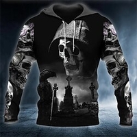 Homme Sweat à capuche Noir Capuche Crânes Imprimés Photos Imprimer du"idien Des sports 3D effet basique Vêtement de rue Design Printemps Automne Vêtement Tenue Pulls Capuche Pulls molletonnés miniinthebox