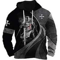 Homme Sweat à capuche Noir Gris foncé Gris Capuche Croix templière Imprimés Photos Imprimer du"idien Des sports 3D effet basique Vêtement de rue Design Printemps Automne Vêtement Tenue Pulls miniinthebox