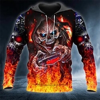 Homme Sweat à capuche Orange Capuche Crânes Imprimés Photos Flamme Imprimer du"idien Des sports 3D effet basique Vêtement de rue Design Printemps Automne Vêtement Tenue Pulls Capuche Pulls miniinthebox