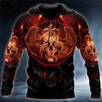 Homme Sweat à capuche Orange Capuche Crânes Imprimés Photos Imprimer du"idien Des sports 3D effet basique Vêtement de rue Design Printemps Automne Vêtement Tenue Pulls Capuche Pulls molletonnés miniinthebox