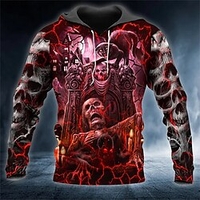Homme Sweat à capuche Rouge Capuche Crânes Imprimés Photos Imprimer du"idien Des sports 3D effet basique Vêtement de rue Design Printemps Automne Vêtement Tenue Pulls Capuche Pulls molletonnés miniinthebox