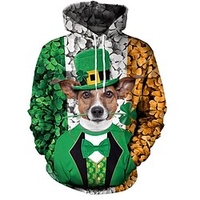 Homme Sweat à capuche Vert Capuche Chien Imprimés Photos Imprimer du"idien Des sports 3D effet basique Design Fête de la Saint-Patrick Printemps Automne Vêtement Tenue Pulls Capuche Pulls miniinthebox
