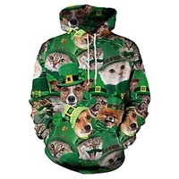 Homme Sweat à capuche Vert Claire Vert Menthe Vert foncé Vert Vert clair Capuche Plantes Imprimés Photos Imprimer du"idien Des sports 3D effet basique Design Fête de la Saint-Patrick Printemps miniinthebox