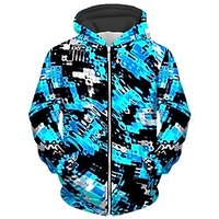 Homme Sweat à capuche zippé Veste Bleu Capuche 3D Print Imprimés Photos Zippé Imprimer Sport Loisir du"idien Des sports 3D effet Vêtement de rue Design Casual Printemps Automne Vêtement Tenue miniinthebox