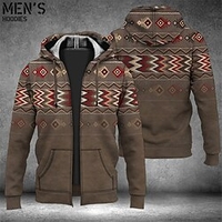 Homme Sweat à capuche zippé Veste Bleu Marron Vert Gris Capuche Style Bohème Imprimés Photos Zippé Imprimer Sport Loisir du"idien Des sports 3D effet Vêtement de rue Design Casual Printemps miniinthebox