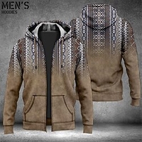Homme Sweat à capuche zippé Veste Bleu Marron Vert Gris Capuche Style Bohème Imprimés Photos Zippé Imprimer Sport Loisir du"idien Des sports 3D effet Vêtement de rue Design Casual Printemps miniinthebox