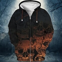 Homme Sweat à capuche zippé Veste Bleu Roi Bleu Violet Orange Vert Capuche Crânes Imprimés Photos Zippé Imprimer Sport Loisir du"idien Des sports 3D effet Vêtement de rue Design Casual miniinthebox