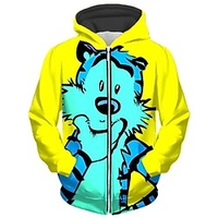 Homme Sweat à capuche zippé Veste Jaune Capuche Animal tigre Imprimés Photos Zippé Imprimer Sport Loisir du"idien Des sports 3D effet Vêtement de rue Design Casual Printemps Automne Vêtement miniinthebox