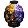 Homme Sweat à capuche zippé Veste Jaune Capuche Animal tigre Imprimés Photos Zippé Imprimer Sport Loisir du"idien Des sports 3D effet Vêtement de rue Design Casual Printemps Automne Vêtement miniinthebox
