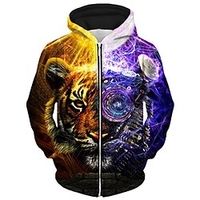 Homme Sweat à capuche zippé Veste Jaune Capuche Animal tigre Imprimés Photos Zippé Imprimer Sport Loisir du"idien Des sports 3D effet Vêtement de rue Design Casual Printemps Automne Vêtement miniinthebox