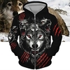 Homme Sweat à capuche zippé Veste Noir Jaune Rouge Gris foncé Capuche Animal Loup Imprimés Photos Zippé Imprimer Sport Loisir du"idien Des sports 3D effet Vêtement de rue Design Casual miniinthebox