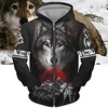 Homme Sweat à capuche zippé Veste Noir Marron Kaki Gris foncé Capuche Animal Loup Imprimés Photos Zippé Imprimer Sport Loisir du"idien Des sports 3D effet Vêtement de rue Design Casual miniinthebox