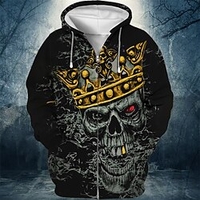 Homme Sweat à capuche zippé Veste Rouge Bleu Roi Bleu Marron Vert Capuche Crânes Imprimés Photos Zippé Imprimer Sport Loisir du"idien Des sports 3D effet Vêtement de rue Design Casual Printemps miniinthebox