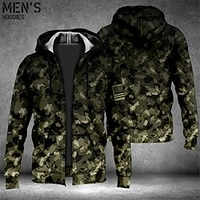 Homme Sweat à capuche zippé Veste Rouge Bleu Violet Marron Vert Capuche Camouflage Imprimés Photos Zippé Imprimer Sport Loisir du"idien Des sports 3D effet Vêtement de rue Design Casual miniinthebox