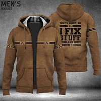 Homme Sweat à capuche zippé Veste Rouge Bleu Violet Marron Vert Capuche Lettre Imprimés Photos Zippé Imprimer Sport Loisir du"idien Des sports 3D effet Vêtement de rue Design Casual Printemps miniinthebox