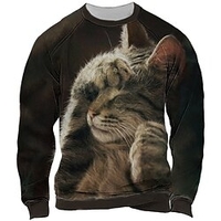 Homme Sweat shirt Sweat Bleu Violet Marron Gris Col Ras du Cou Animal tigre Imprimés Photos Patchwork Imprimer du"idien Des sports Vacances 3D effet Vêtement de rue Design Casual Printemps miniinthebox