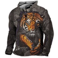 Homme Sweat shirt Sweat Bleu Violet Marron Vert Col Mao tigre Imprimés Photos Lacet Sport Loisir Casual du"idien 3D effet basique Vêtement de rue Design Printemps Automne Vêtement Tenue Pulls miniinthebox