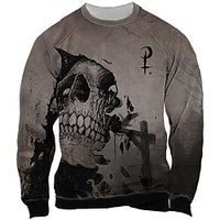 Homme Sweat shirt Sweat Bleu Violet Marron Vert Gris Col Ras du Cou Crânes Imprimés Photos Patchwork Imprimer du"idien Des sports Vacances 3D effet Vêtement de rue Design Casual Printemps miniinthebox
