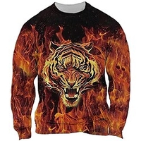 Homme Sweat shirt Sweat Bleu Violet Orange Vert Col Ras du Cou Animal tigre Imprimés Photos Patchwork Imprimer du"idien Des sports Vacances 3D effet Vêtement de rue Design Casual Printemps miniinthebox