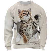Homme Sweat shirt Sweat Rose Claire bleu marine Kaki Bleu clair Col Ras du Cou Animal Chat Imprimés Photos Patchwork Imprimer du"idien Des sports Vacances 3D effet Vêtement de rue Design Casual miniinthebox