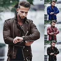 Homme Veste Blouson Simili Cuir Veste moto Blouson Moto Etanche du"idien fermeture Éclair Col rabattu Casual Veste Vêtements d