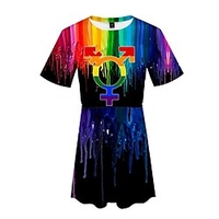 Inspiré par Défilé de la fierté Fierté LGBT Fierté gai Drapeau arc-en-ciel Robe Dessin Animé 100 % Polyester Animé Harajuku Art graphique Kawaii Robe Pour Femme miniinthebox