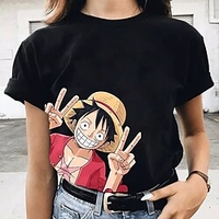 Inspiré par One Piece Monkey D.Luffy Manches Ajustées Anime 100 % Polyester Animé Harajuku Art graphique Kawaii Tee-shirt Pour Homme / Femme / Couple miniinthebox