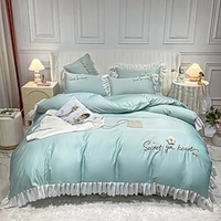 jupe de lit ensemble de literie en soie lavée série de mariage de rêve housse de couette douce et confortable maison housse de couette 4 pièces ensemble1 housse de couette 1 jupe de lit 2 taies miniinthebox
