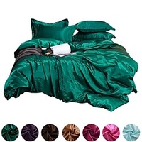 Literie de mariage 4 pièces housse de couette ensembles de literie satin luxe riche soie soyeuse super douce couleur unie réversible résistant aux taches sans plis1 housse de couette 1 drap 2 taies miniinthebox