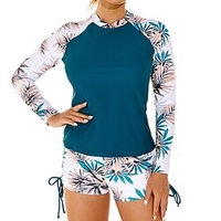 Maillots de Bain Lycra Plongée 2 pièces Maillot de bain Femme Imprimé Fermez Taille haute Fleur Normal Col Haut Maillots de bain Sportif Vacances Mode / Moderne / nouveau / Soutien-gorge Rembourré miniinthebox