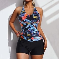 Maillots de Bain Tankini 2 pièces Maillot de bain Femme Dos ouvert Tropical Feuille Normal Licou Décolleté Maillots de bain Sportif Vacances Mode / Moderne / nouveau / Soutien-gorge Rembourré miniinthebox