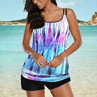 Maillots de Bain Tankini 2 pièces Maillot de bain Femme Maillots de bain modestes Dos ouvert Imprimé pour les grosses poitrines Dégradé de couleur Grande Taille Camisole Décolleté Maillots de bain miniinthebox