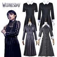 Mercredi Addams Déguisements Thème Film / TV Mercredi Robe Tenue Femme Cosplay de Film Punk et gothique Gris noir Noir 1 Noir Chemise Haut Jupe Halloween Carnaval Polyester miniinthebox