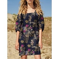 Mini robe Femme Robe casual Demi Manches Automne Printemps - Mode Moderne Imprimer Graphic Floral du"idien robe automne Lin 2023 Jaune Rouge bleu marine S M L XL 2XL 3XL 4XL 5XL miniinthebox