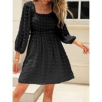 Mini robe Femme Robe casual manche longue Automne Printemps - Mode Classique Ruché Manche Gigot Imprimer Pois Couleur monochrome Manches Bouffantes Col Carré du"idien Rendez-vous Vacances Mince miniinthebox