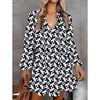 Mini robe Femme Robe casual manche longue Automne Printemps - Mode Moderne Ruché Imprimer Graphic Géométrique Abstrait Col V du"idien robe automne 2023 Noir Rouge Bleu S M L XL 2XL 3XL miniinthebox