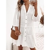 Mini robe Femme Robe chemise manche longue Automne Printemps - Mode Moderne Ruché Couleur monochrome Col V du"idien robe automne Lin 2023 Blanche S M L XL miniinthebox