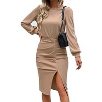 Mini robe Femme Robe de travail manche longue Automne Printemps - Mode Moderne Ruché Fendu Couleur monochrome Bureau Robe de printemps 2023 Noir Bleu Beige S M L XL 2XL miniinthebox