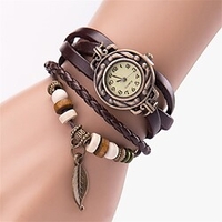 Montre-bracelet à quartz pour femme,  tissage enroulé autour de la montre-bracelet en cuir,  ensemble de montre-bracelet classique miniinthebox