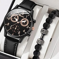 Nouveau luxe affaires montres ensemble hommes décontracté mode horloge mâle bracelet en cuir quartz montre-bracelet homme noir 2022 relogio reloj 2 pièces miniinthebox