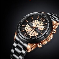 nouveau va-2322 noir or mécanique non automatique montre multifonctions montre de sport pour hommes calendrier lumineux ceinture en acier montre creuse miniinthebox