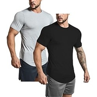 pack de 2 hommes entraînement gym hipster ourlet incurvé t-shirts muscle fitness hip hop t-shirt noir gris miniinthebox