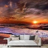 Paysage papier peint mural lever du soleil coucher de soleil revêtement mural autocollant peler et coller amovible pvc/vinyle matériau auto-adhésif/adhésif requis décoration murale pour salon cuisine miniinthebox