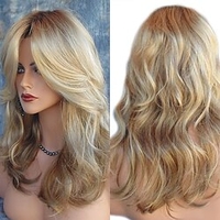 Perruque Synthétique Droit Ondulé Kardashian Partie latérale Partie médiane Fabriqué à la machine Perruque Blond Longueur moyenne Blond Cheveux Synthétiques 22inch Femme Ajustable Résistant à la miniinthebox