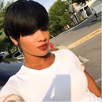 Perruque Synthétique Ondulé Kardashian Ondulé Coupe Lutin Avec Frange Perruque Court Noir Naturel Cheveux Synthétiques Femme Résistant à la chaleur Noir miniinthebox